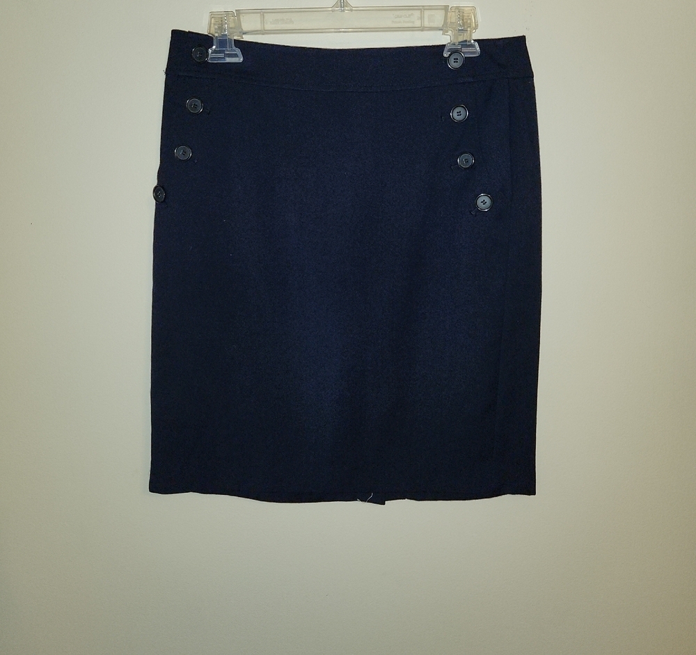 LOFT Dark Blue Button-Detail Pencil Skirt